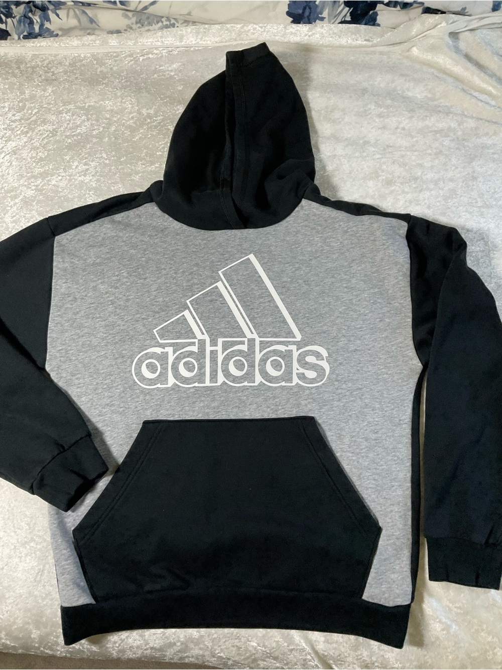 adidas Youth Boys Black & Gray Logo Hoodie Sweatshirt